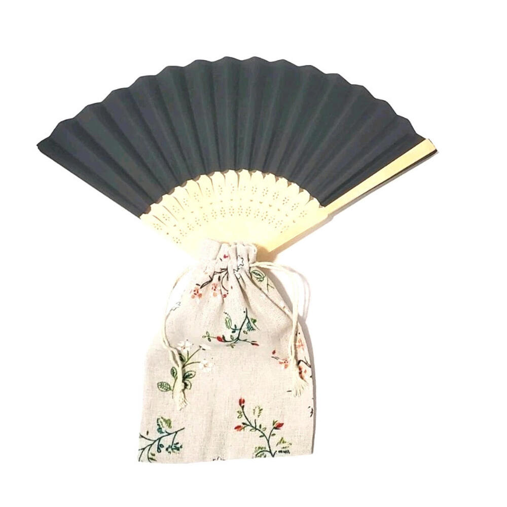 Handheld Wooden Black Folding Japanese Fan Wedding Outdoor Tea party Gift Bag